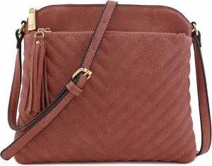 FashionPuzzle Chevron Quilted Medium Crossbody Bag with Tassel Accent