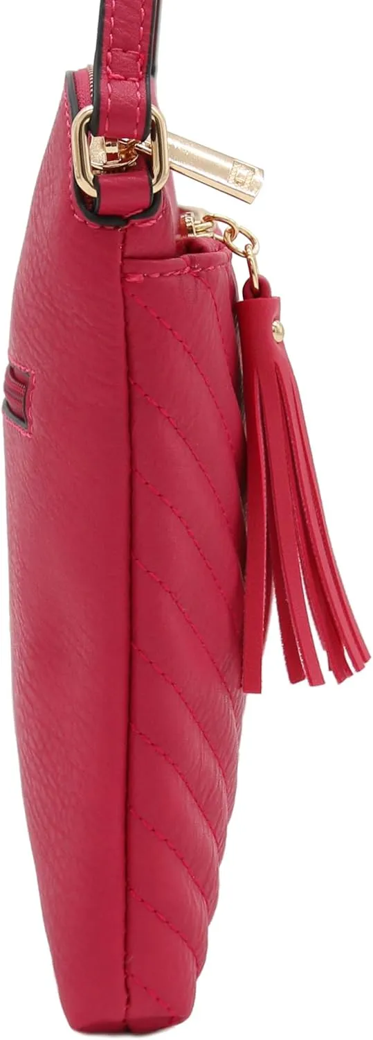FashionPuzzle Chevron Quilted Medium Crossbody Bag with Tassel Accent