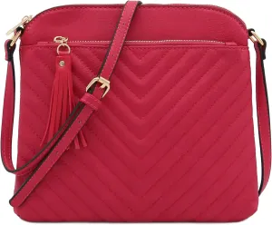 FashionPuzzle Chevron Quilted Medium Crossbody Bag with Tassel Accent