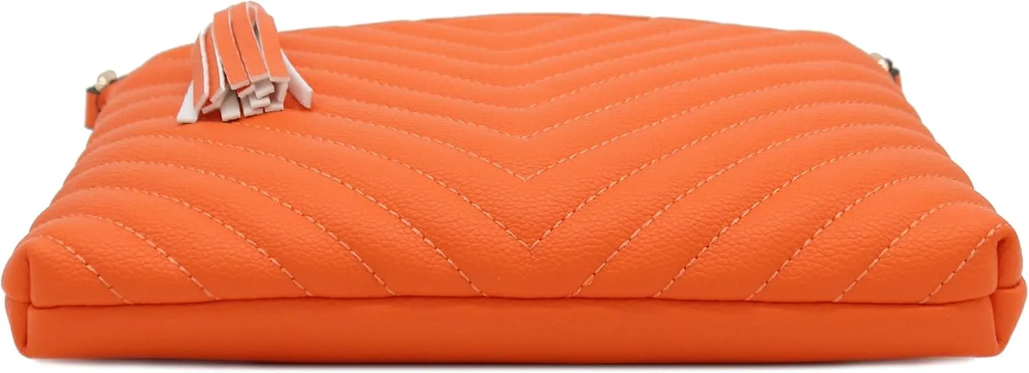 FashionPuzzle Chevron Quilted Medium Crossbody Bag with Tassel Accent