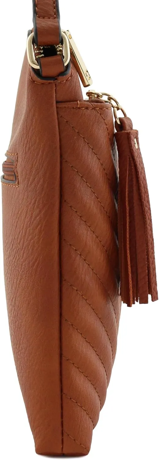 FashionPuzzle Chevron Quilted Medium Crossbody Bag with Tassel Accent