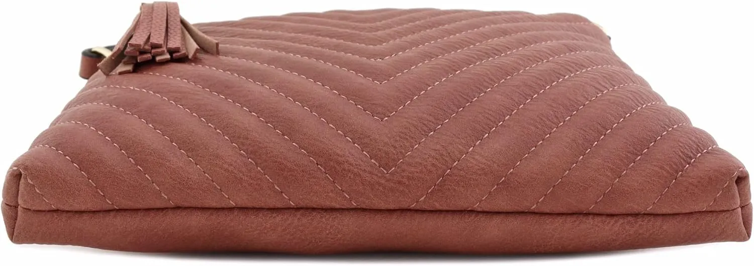 FashionPuzzle Chevron Quilted Medium Crossbody Bag with Tassel Accent