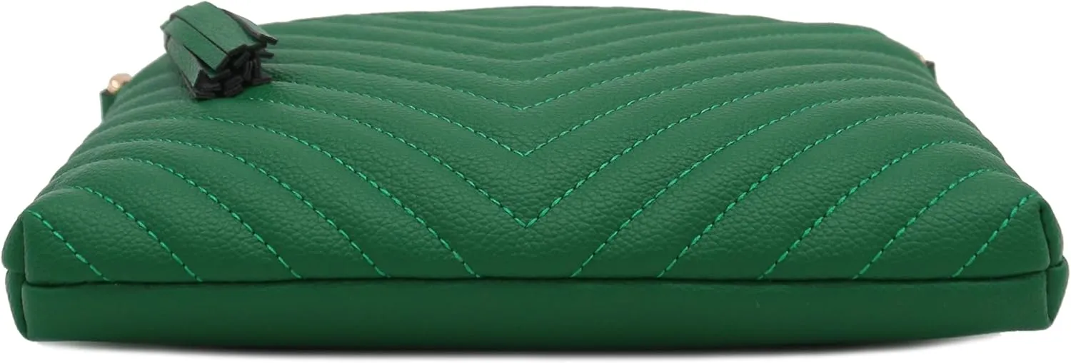 FashionPuzzle Chevron Quilted Medium Crossbody Bag with Tassel Accent