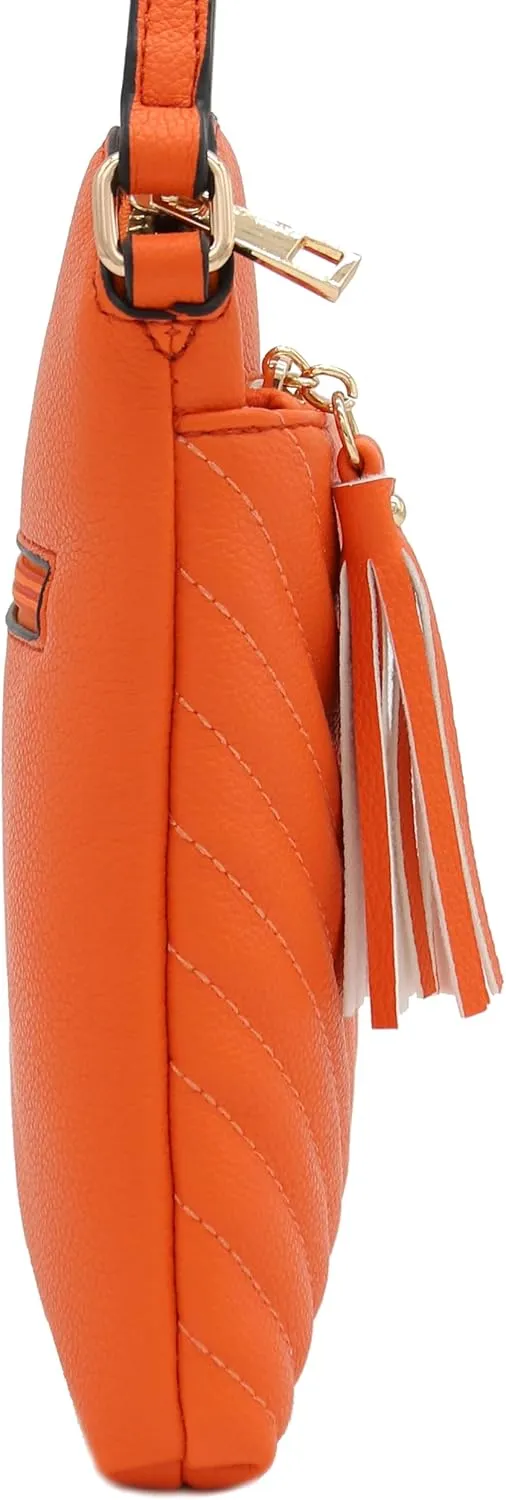 FashionPuzzle Chevron Quilted Medium Crossbody Bag with Tassel Accent