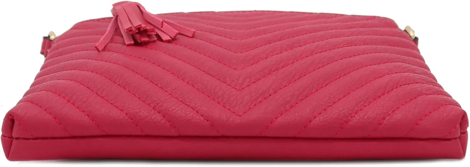 FashionPuzzle Chevron Quilted Medium Crossbody Bag with Tassel Accent
