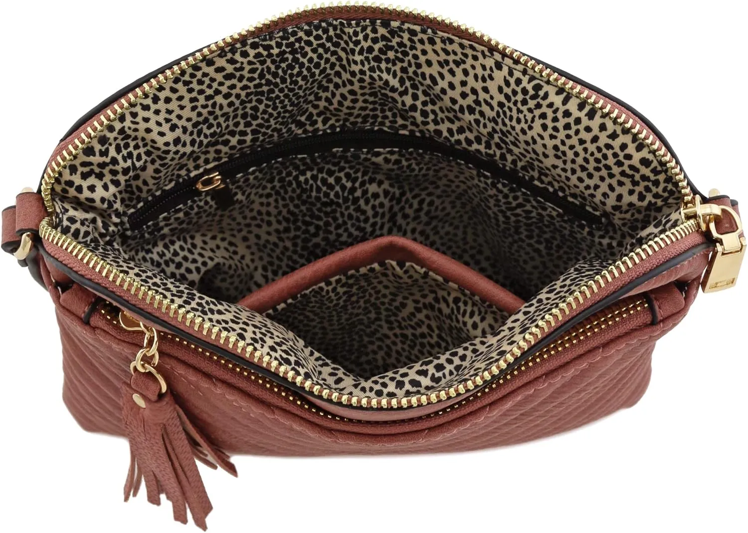 FashionPuzzle Chevron Quilted Medium Crossbody Bag with Tassel Accent