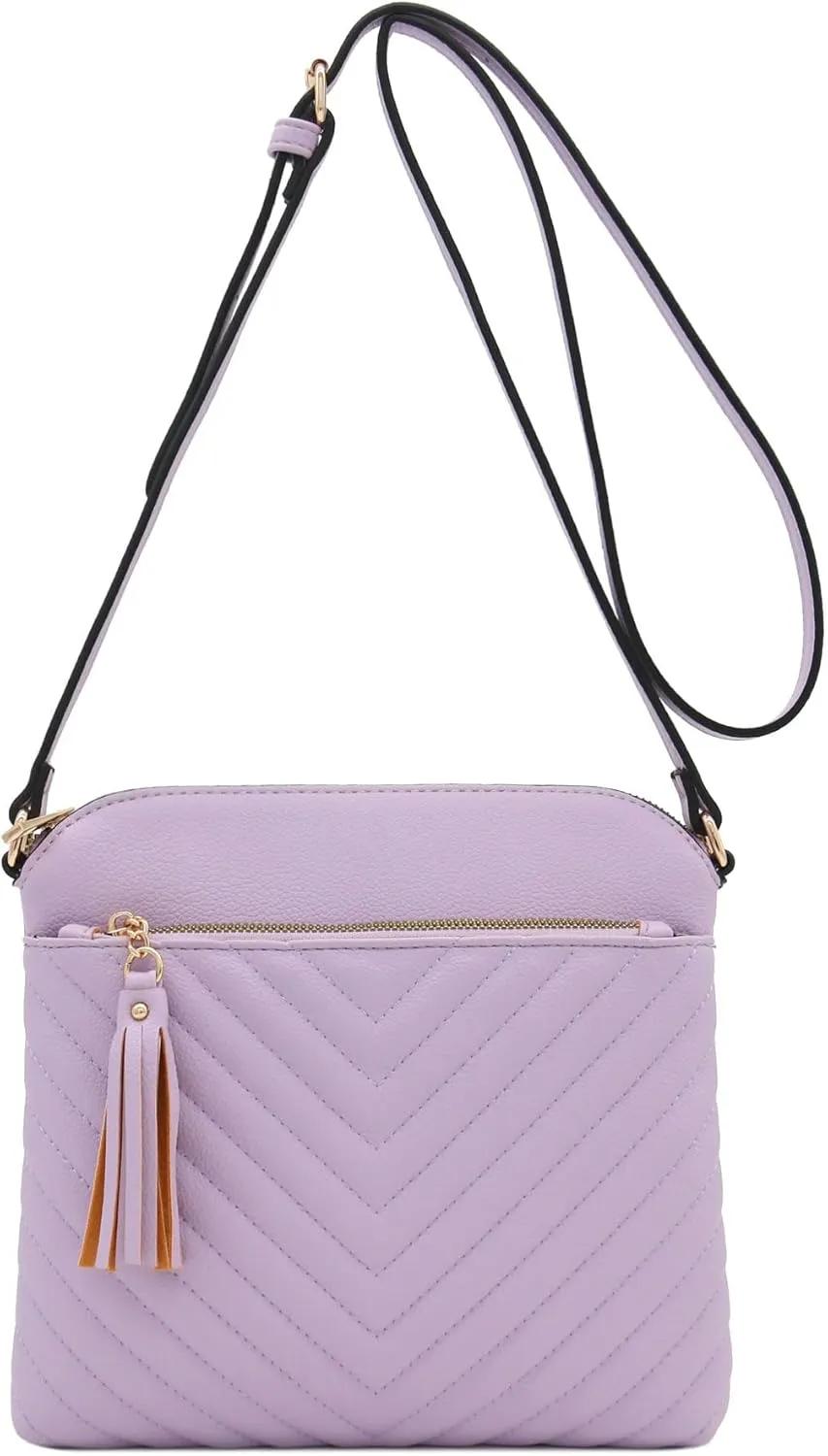 FashionPuzzle Chevron Quilted Medium Crossbody Bag with Tassel Accent
