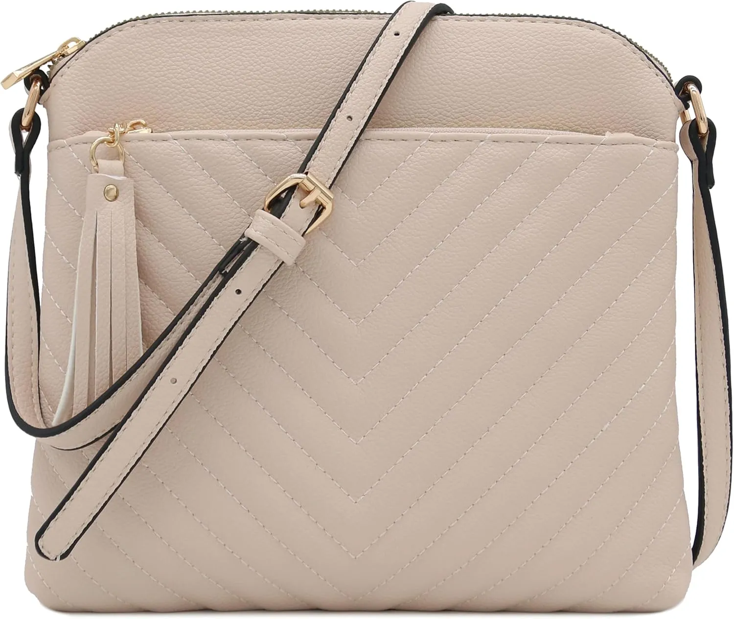 FashionPuzzle Chevron Quilted Medium Crossbody Bag with Tassel Accent