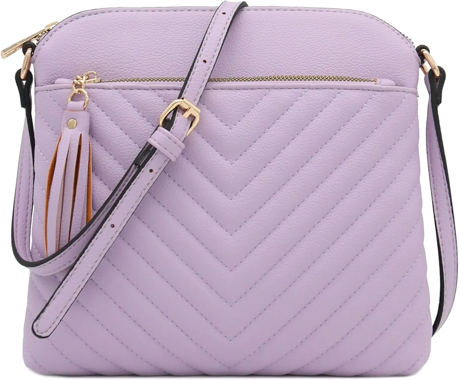 FashionPuzzle Chevron Quilted Medium Crossbody Bag with Tassel Accent