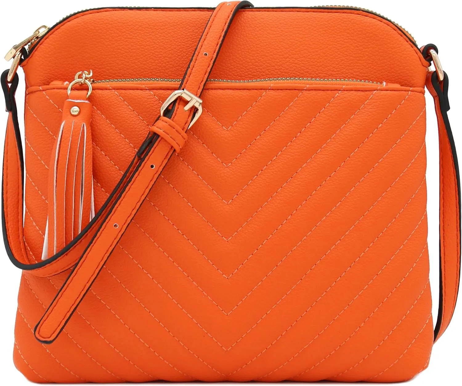 FashionPuzzle Chevron Quilted Medium Crossbody Bag with Tassel Accent