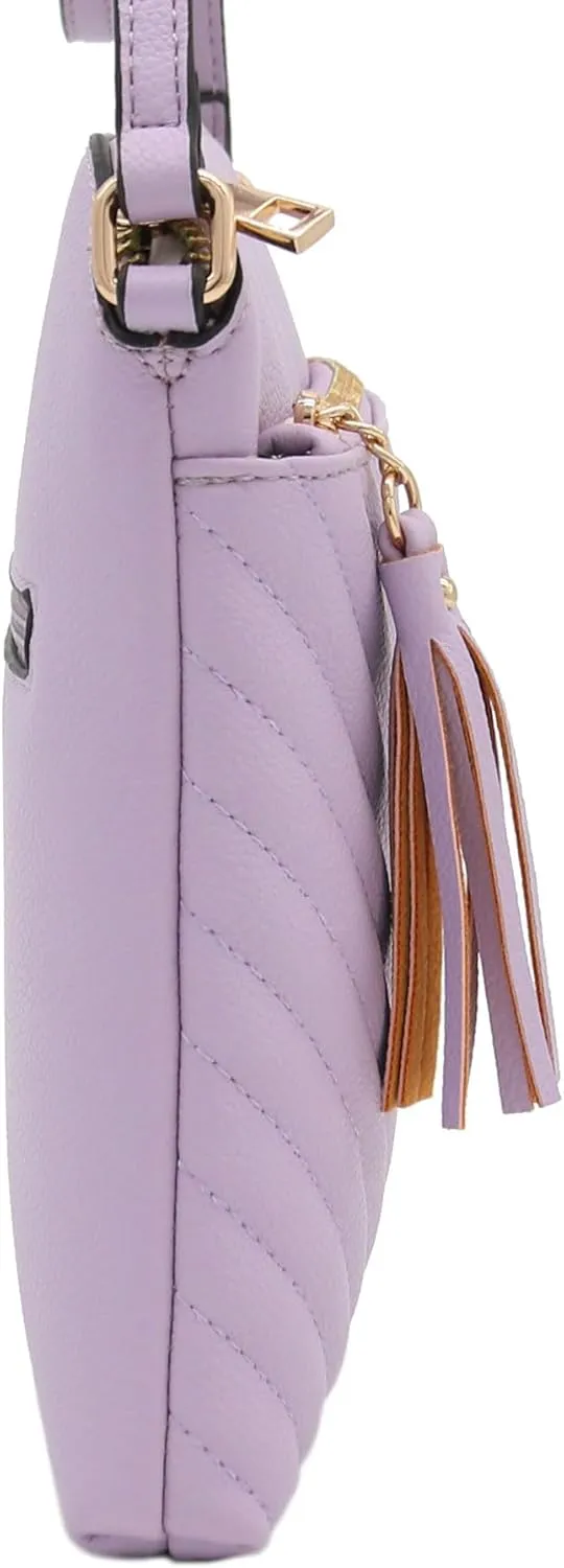 FashionPuzzle Chevron Quilted Medium Crossbody Bag with Tassel Accent