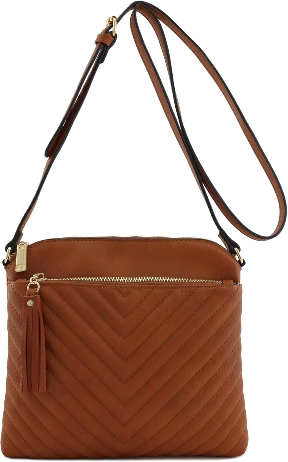 FashionPuzzle Chevron Quilted Medium Crossbody Bag with Tassel Accent