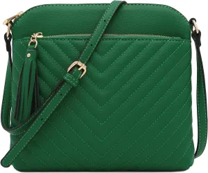 FashionPuzzle Chevron Quilted Medium Crossbody Bag with Tassel Accent