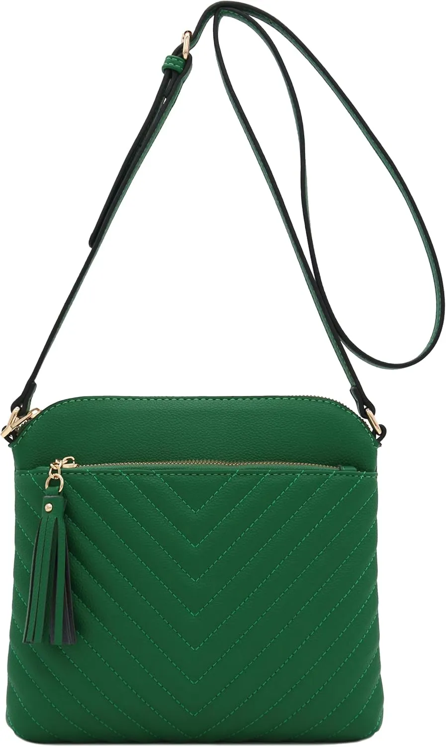 FashionPuzzle Chevron Quilted Medium Crossbody Bag with Tassel Accent