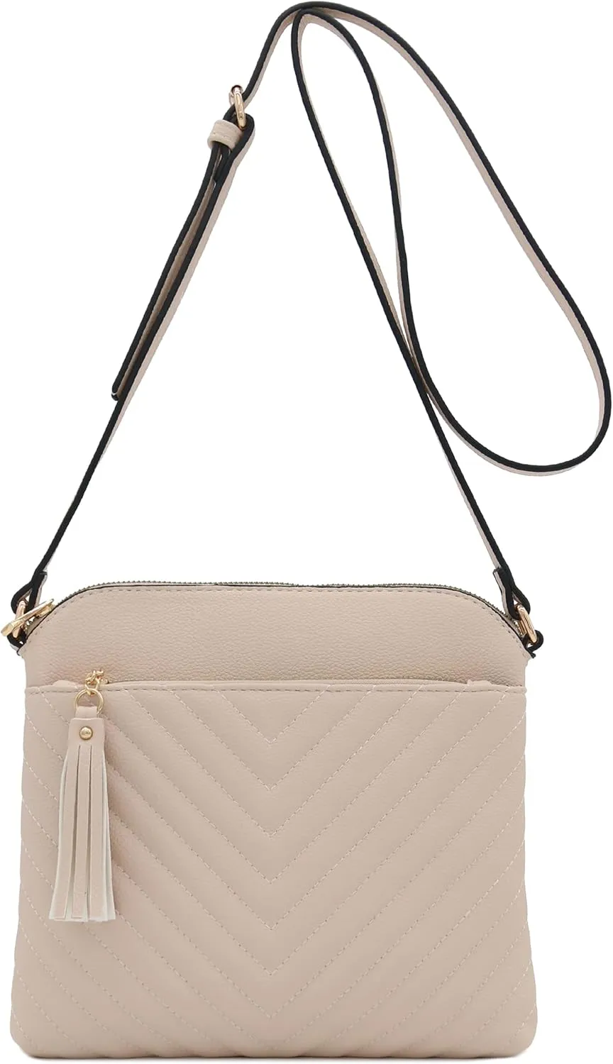 FashionPuzzle Chevron Quilted Medium Crossbody Bag with Tassel Accent