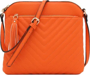 FashionPuzzle Chevron Quilted Medium Crossbody Bag with Tassel Accent