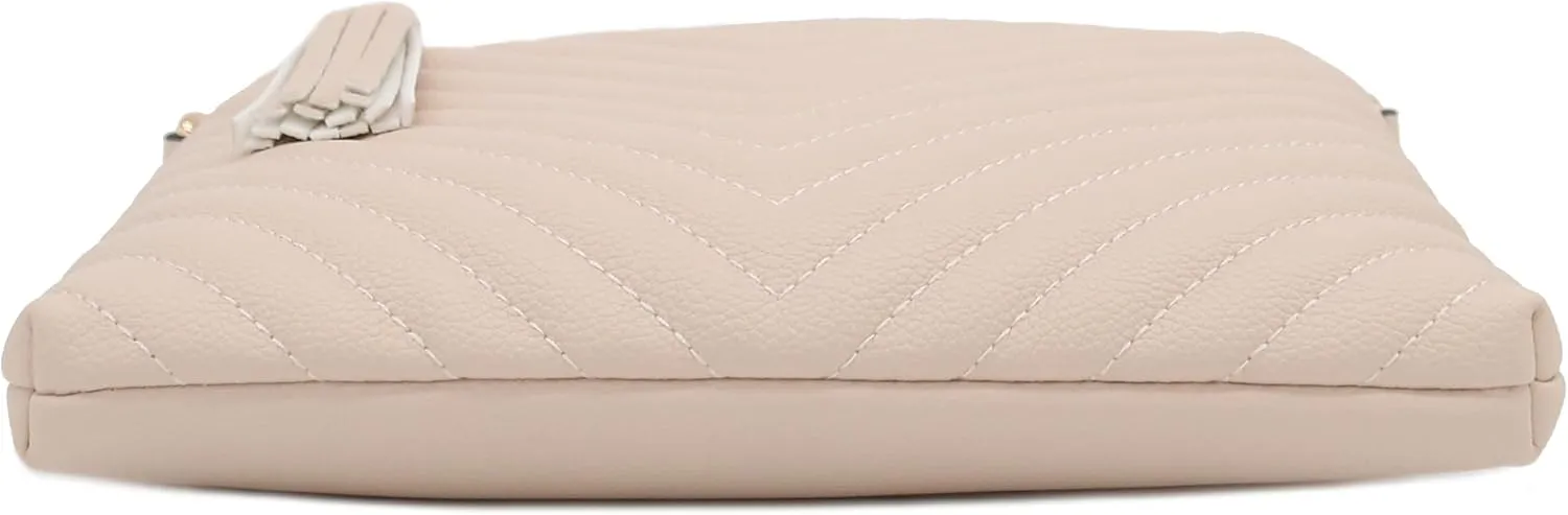 FashionPuzzle Chevron Quilted Medium Crossbody Bag with Tassel Accent