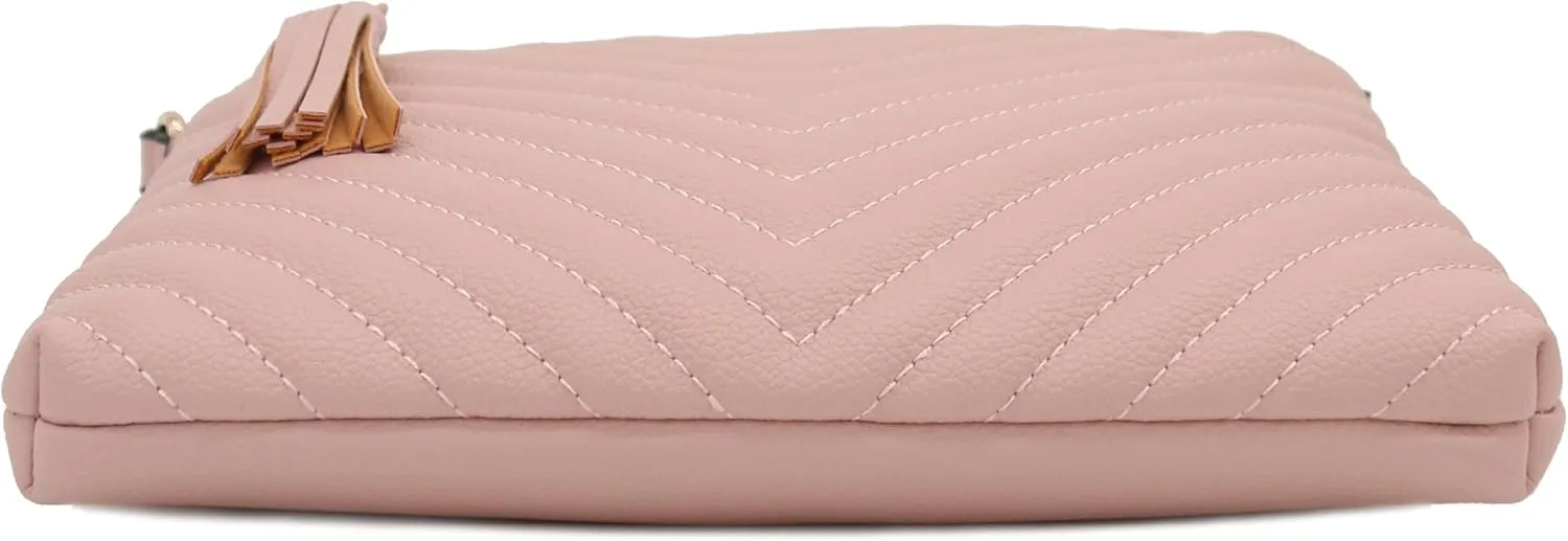 FashionPuzzle Chevron Quilted Medium Crossbody Bag with Tassel Accent