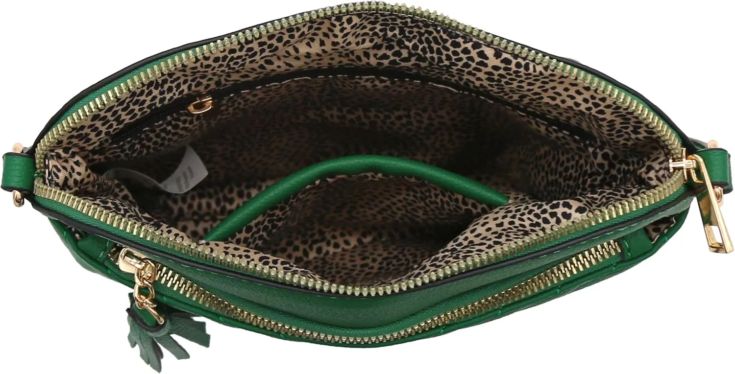 FashionPuzzle Chevron Quilted Medium Crossbody Bag with Tassel Accent