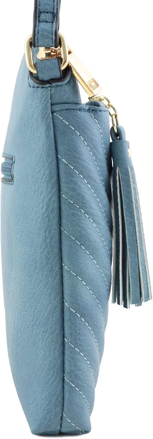 FashionPuzzle Chevron Quilted Medium Crossbody Bag with Tassel Accent