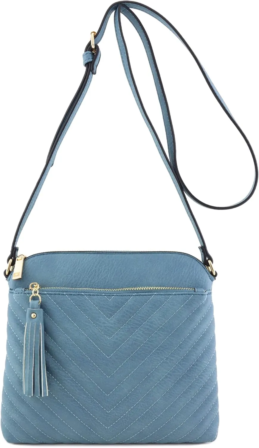 FashionPuzzle Chevron Quilted Medium Crossbody Bag with Tassel Accent
