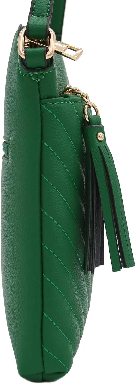 FashionPuzzle Chevron Quilted Medium Crossbody Bag with Tassel Accent