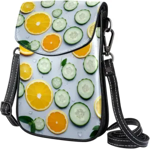 Faux Leather Crossbody Bag for Women, Messenger Bag, Shoulder Bag, Orange Cucumber Pattern