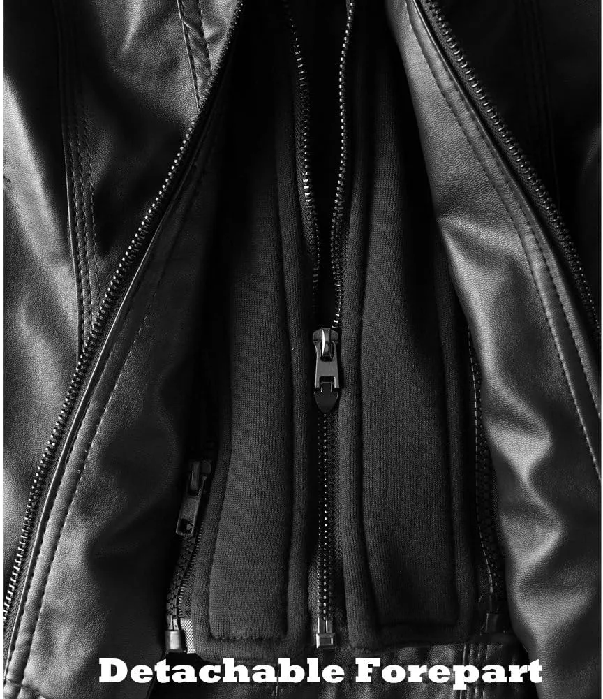 Faux Leather Jacket for Women Casual Moto Biker Jacket Quilted Full-Zip Coat
