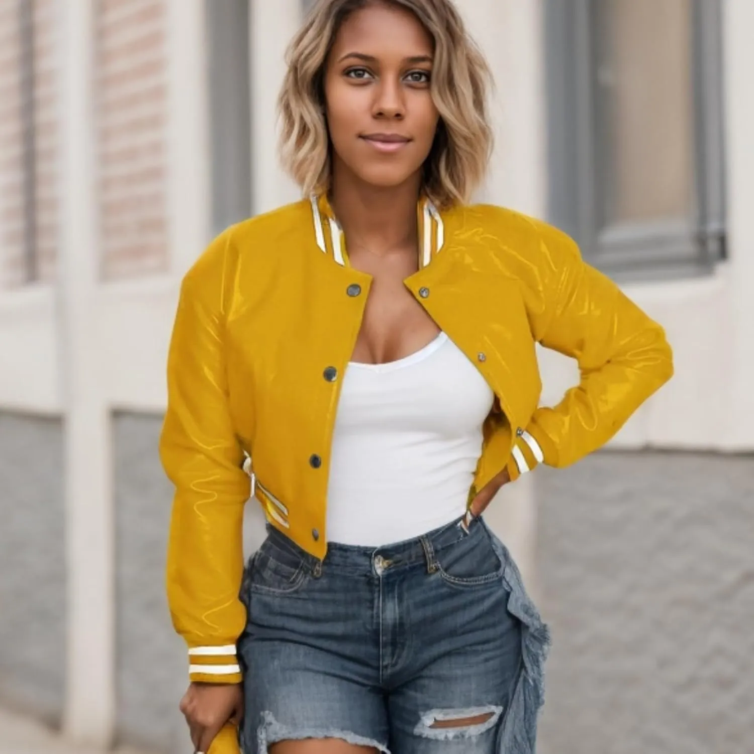 Faux Leather Jacket Women Varsity Jacket Cropped Motorcycle Moto Bomber Baseball Jackets Y2K Streetwear