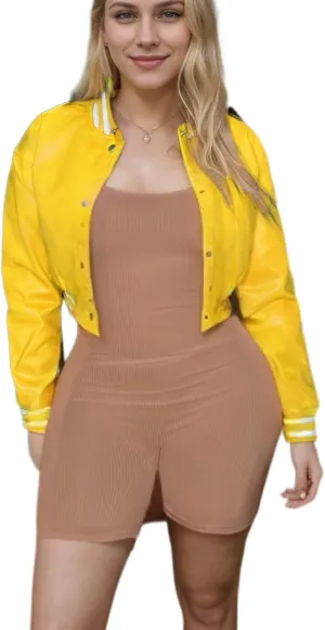 Faux Leather Jacket Women Varsity Jacket Cropped Motorcycle Moto Bomber Baseball Jackets Y2K Streetwear