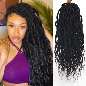 Faux Locs Crochet Hair 18 Inch Soft Locs 7Packs Boho Goddess Locs Crochet Hair with Curly Ends Pre-looped Crochet Locs for Black Women Dreadlock Synthetic Crochet Braids (1B, 18Inch(Pack of 7))