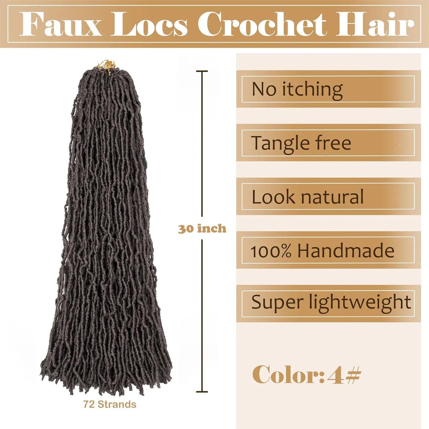 Faux Locs Crochet Hair Soft Locs 30 inch 6 Packs Long Pre Looped Crochet Locs Goddess Locs Crochet Hair For Black Women Braiding Hair Extensions (30 Inch (Pack of 6), 4#)