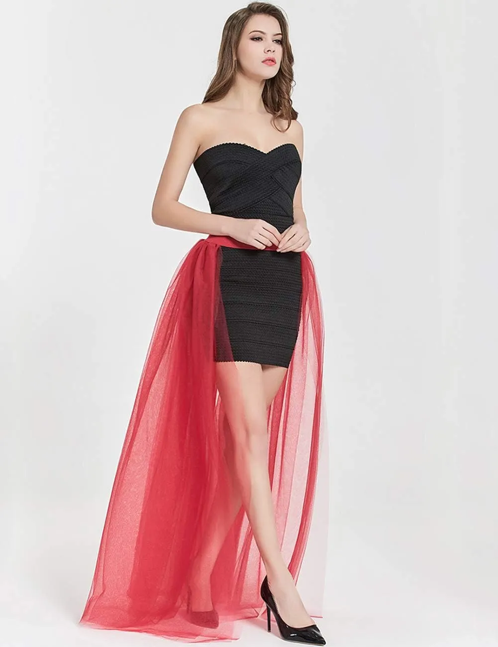FEOYA Tulle Overskirt Train Mesh 4 Layers Overlay Long Tutu Skirts Floor Length Detachable Wedding Train Skirt