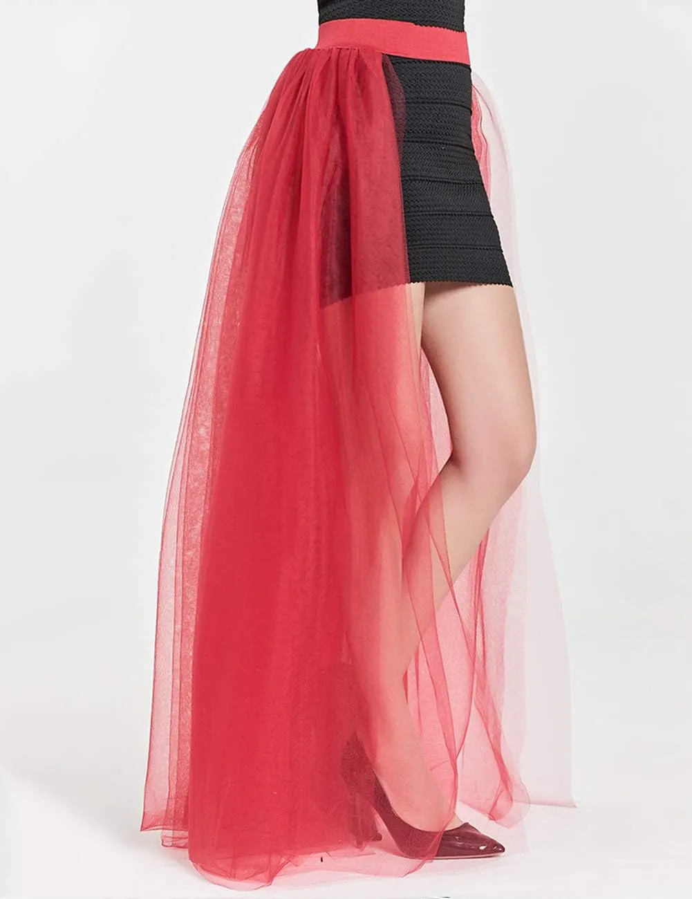 FEOYA Tulle Overskirt Train Mesh 4 Layers Overlay Long Tutu Skirts Floor Length Detachable Wedding Train Skirt