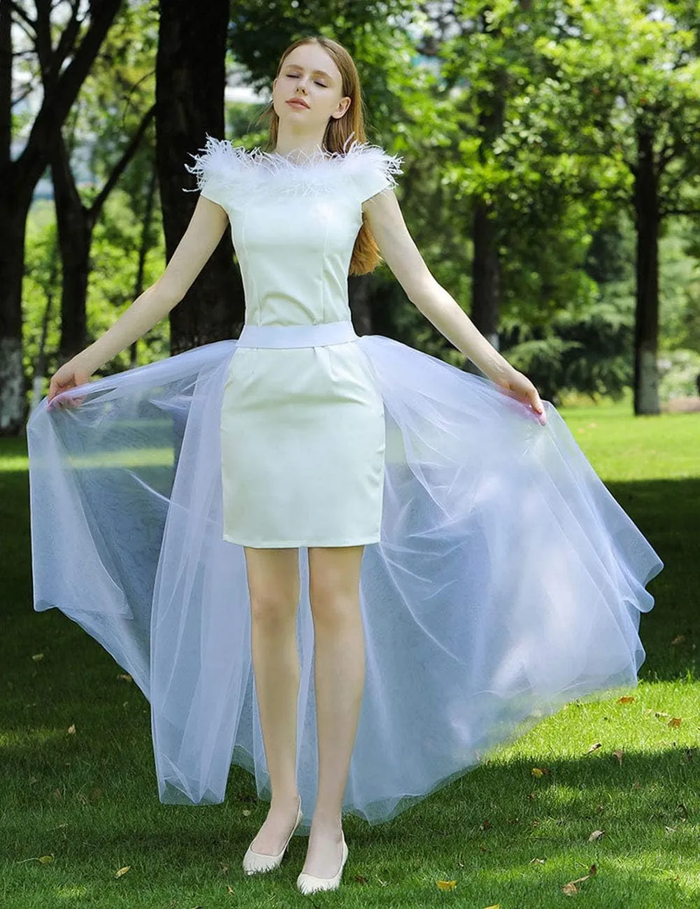 FEOYA Tulle Overskirt Train Mesh 4 Layers Overlay Long Tutu Skirts Floor Length Detachable Wedding Train Skirt
