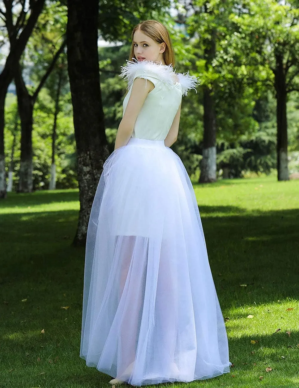 FEOYA Tulle Overskirt Train Mesh 4 Layers Overlay Long Tutu Skirts Floor Length Detachable Wedding Train Skirt