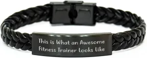 Fitness Trainer Gifts, Inspirational Quotes - Interlaced Leather Bracelet for Men Women Friends Coworkers Birthday Unique Gifts from Family