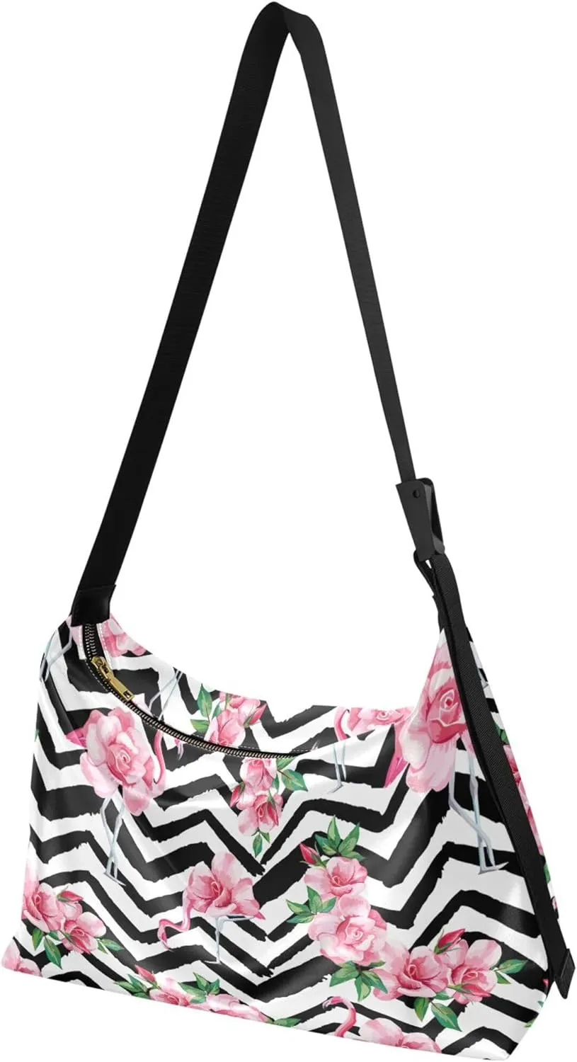 Flamingo Pink Flamingos Soft Leather Hobo Bags for Women Women's Large Purse Soft Animal Print Ladies Hobo Handbags