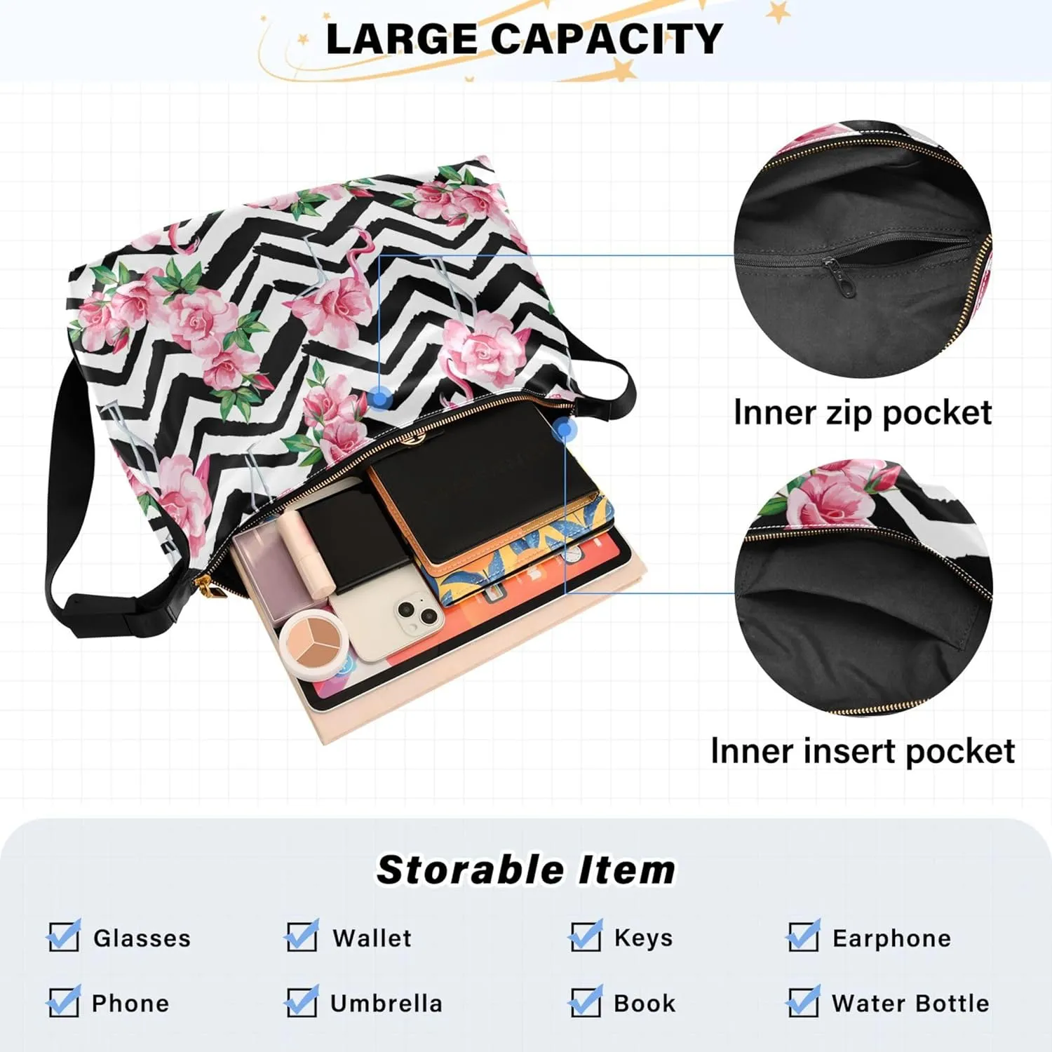 Flamingo Pink Flamingos Soft Leather Hobo Bags for Women Women's Large Purse Soft Animal Print Ladies Hobo Handbags