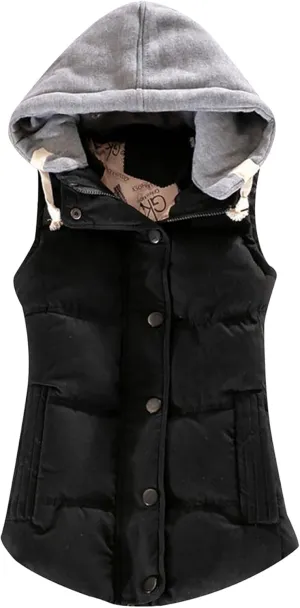 FLITAY Women's Sleeveless Hoodie Vest Quilted Winter Slim Fit Vest Coat