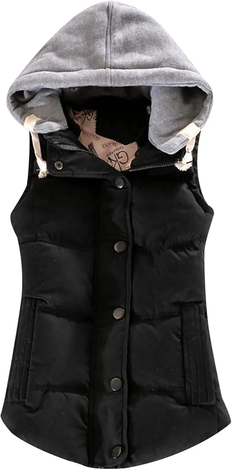 FLITAY Women's Sleeveless Hoodie Vest Quilted Winter Slim Fit Vest Coat