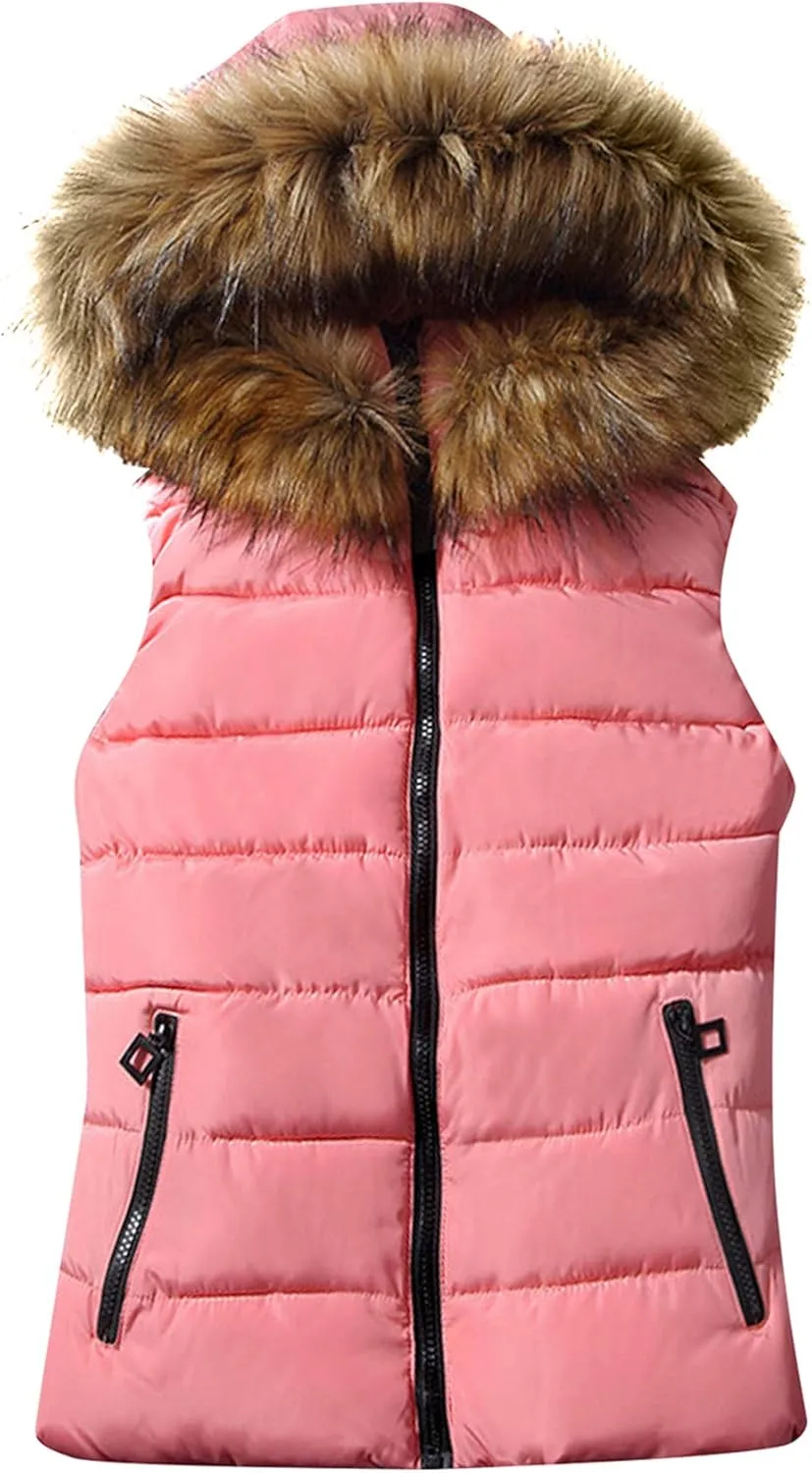 FLITAY Women's Sleeveless Hoodie Vest Quilted Winter Slim Fit Vest Coat