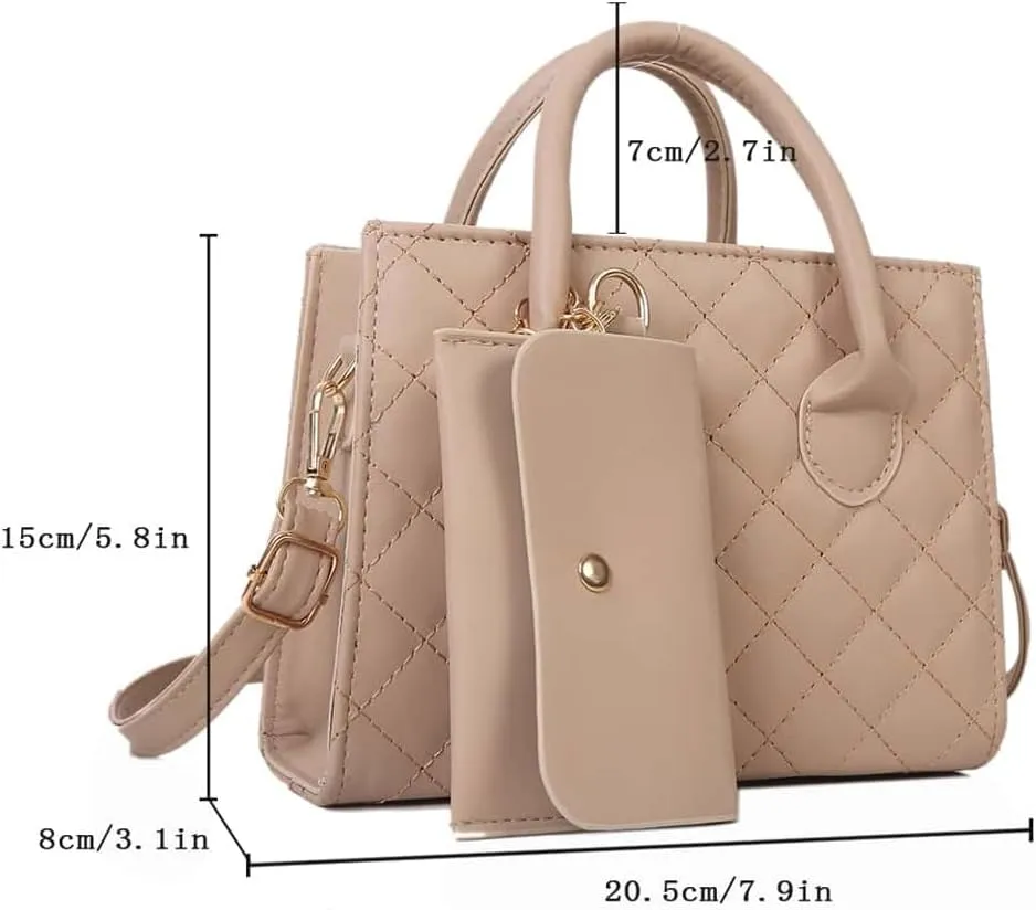 Floerns Women's Argyle Quilted Top Handle Handbag Elegant Leather Small Tote Bag