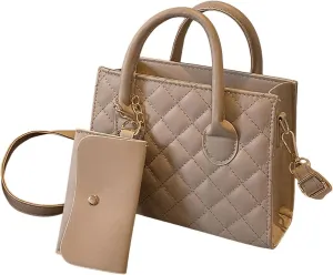 Floerns Women's Argyle Quilted Top Handle Handbag Elegant Leather Small Tote Bag