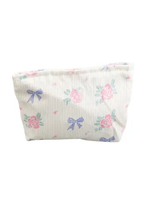 Floral and Bow Corduroy Makeup Pouch