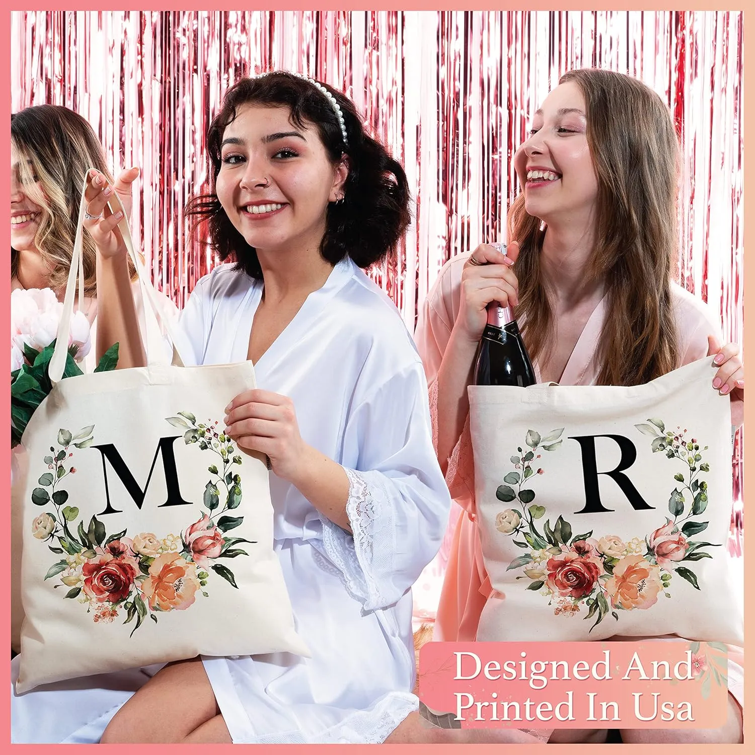 Floral Initial Tote Bag for Women, Monogrammed Canvas Gift for Bridesmaid or Teacher