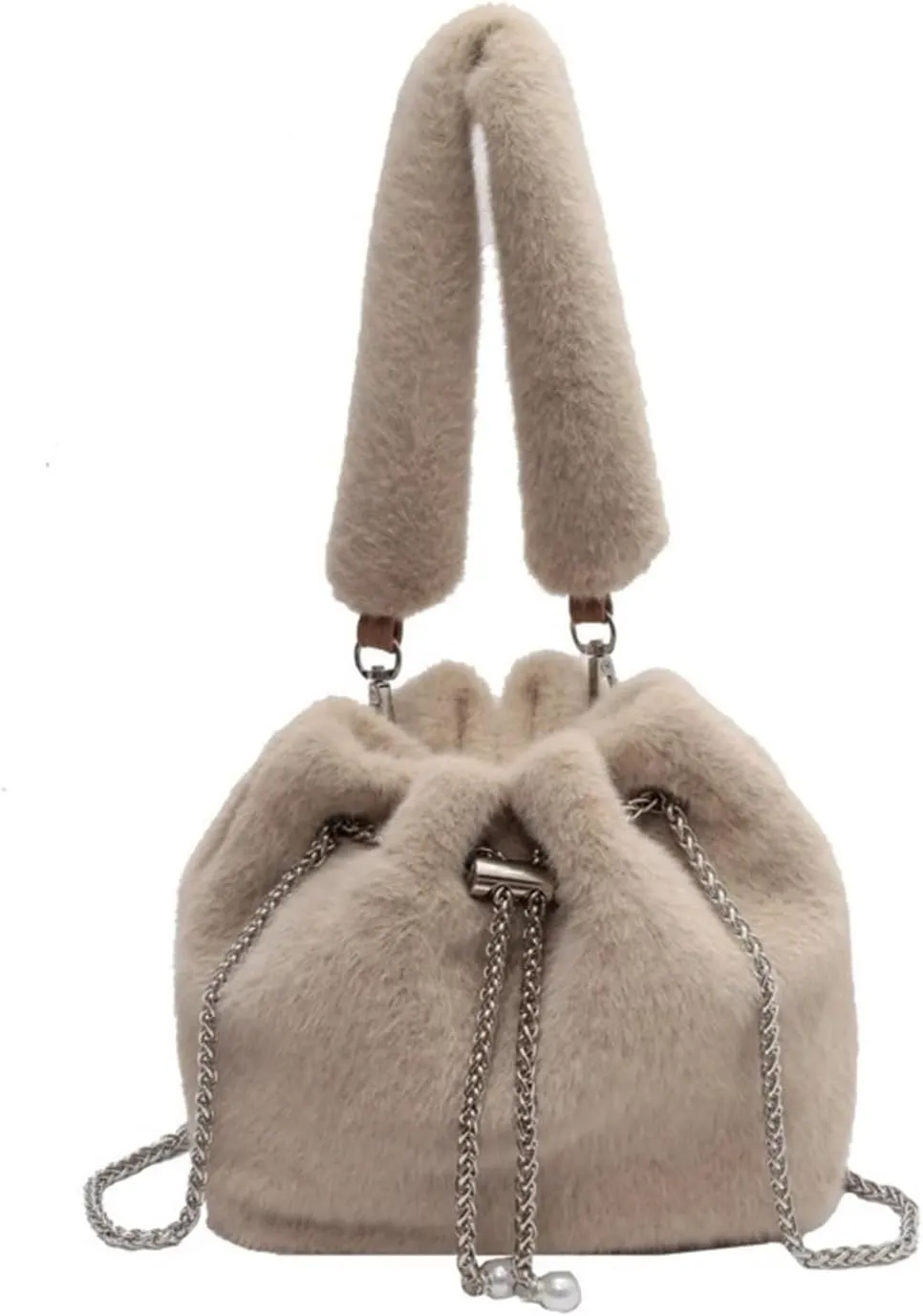 Fluffy Tote Bag Handle Tote Bags for Women Winter Bucket Bag Trend Small Soft Faux Fur Kawaii Handbags and Purse(Pink)
