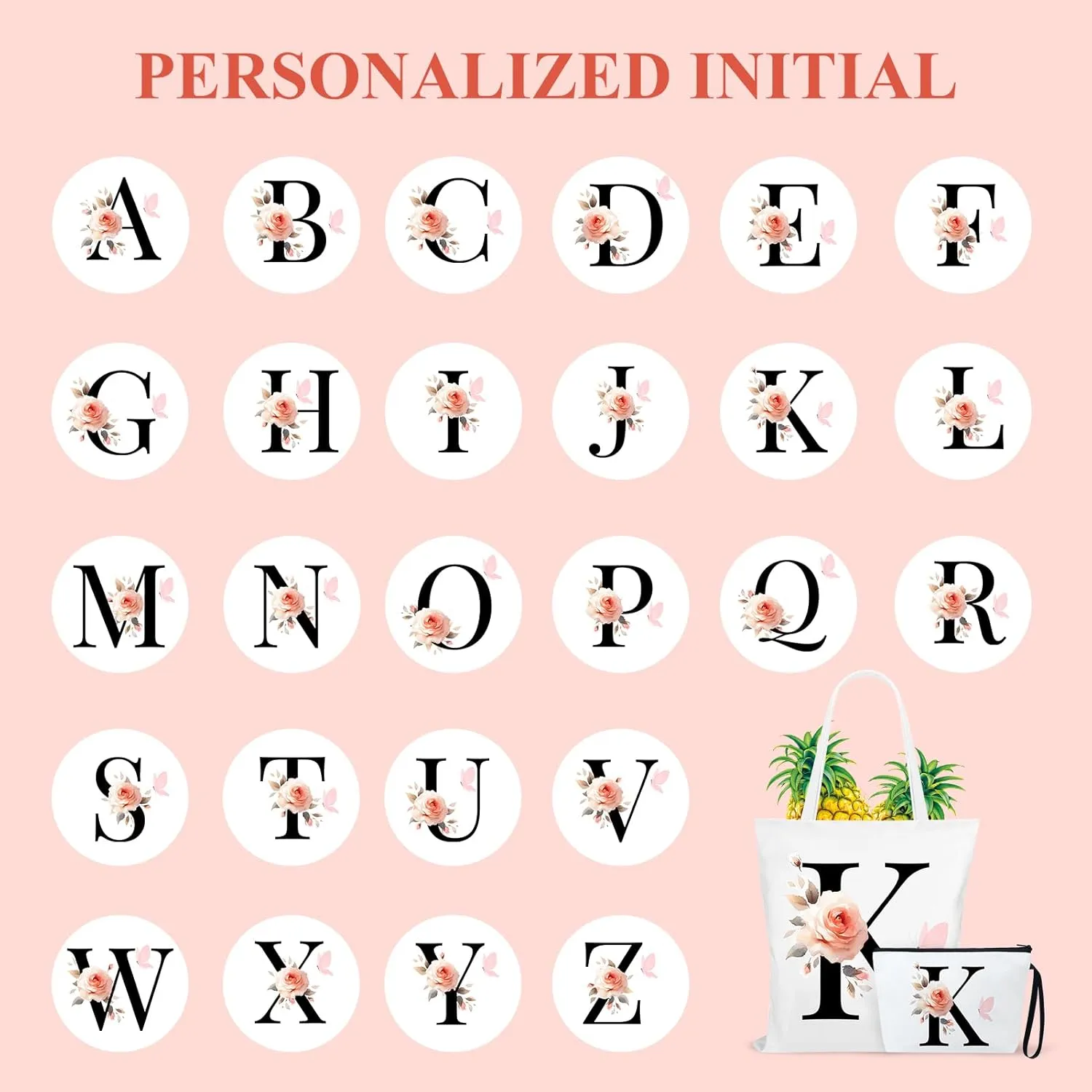 Fmeida 2 Pcs Initial Canvas Tote Bag with Makeup Bag Personalized Monogrammed Gift Reusable Grocery Bags for Women Bridesmaids Bachelorette Party Weddings Birthdays, Letter D