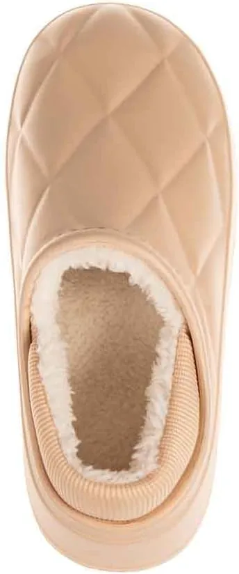 Foamwalk Women's Platform Clogs - Quilted Fuzzy Clogs for Women, Faux Fur Lined Fall Slippers for Women