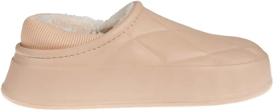 Foamwalk Women's Platform Clogs - Quilted Fuzzy Clogs for Women, Faux Fur Lined Fall Slippers for Women